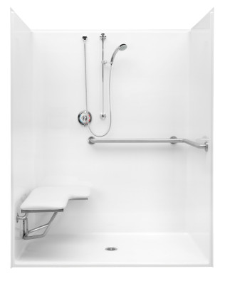 1603BFSD-WH AQS 1603BFSD WHT LH ADA SHOWER W/L SHAPED BAR/LH SEAT/CENTER DR