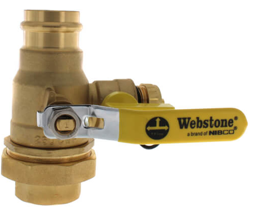 H-80436W WEBSTONE 80436W 1-1/2 LF FP BRS BALL VALVE FIP UNION x PRS w/HOSE