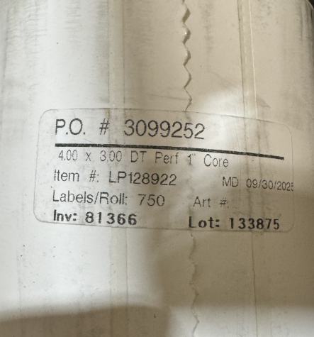 989875                         4x3 DIRECT THERMAL LABEL PERF 750 LABELS PER